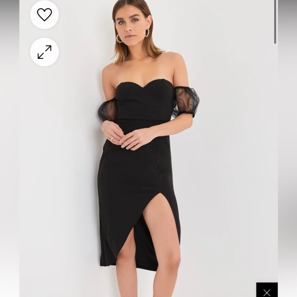 NWT Lulus Sweet Mystique Black Off-the-Shoulder Puff Sleeve Midi Dress - Medium